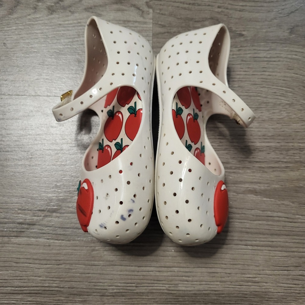 Mini Melissa Apple Mary Jane Jelly Shoes Cream Red‎ White Buckle Flats Fruit 10 - Picture 4 of 8